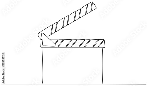 Clapper board continuous one line drawing. Movie scene episode production concept. Vector illustration isolated on white.