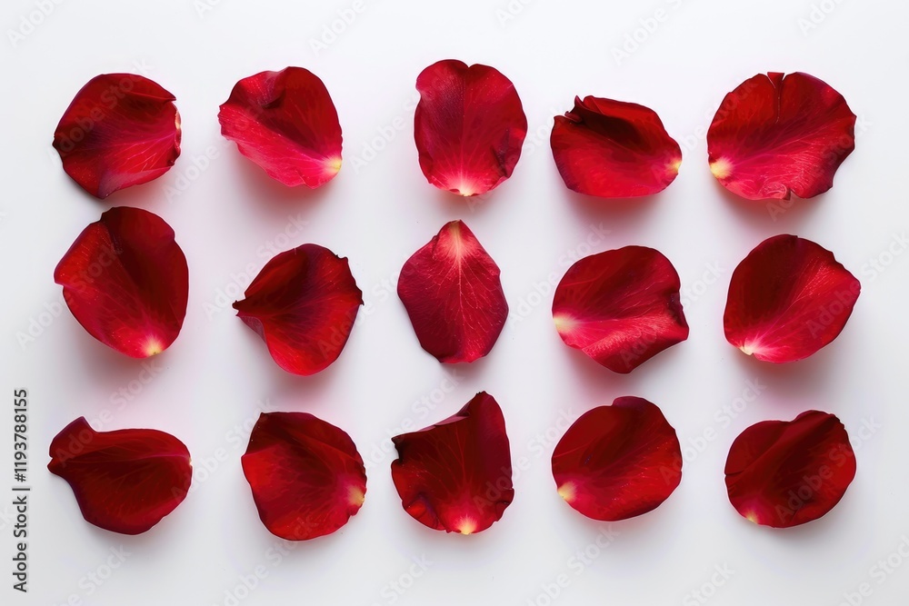 Fototapeta premium Set of 16 red rose petals on white background