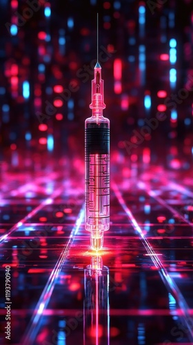 Futuristic neon beam glowing in a vibrant digital cyberspace setting surrounded by geometric patterns luminous lighting effects and a technological sci fi inspired atmosphere