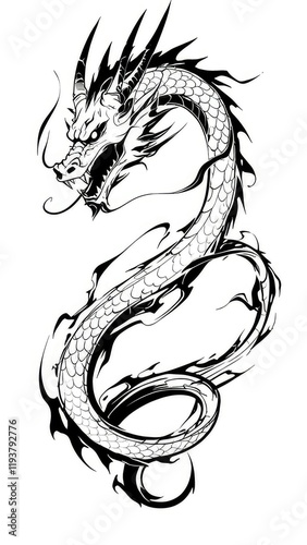 legendary dragon depicted in black and white photo