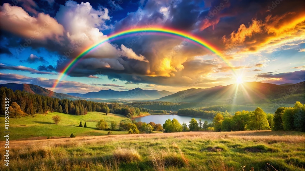 Naklejka premium Vibrant Rainbow Landscape Pride Month Background with Copy Space
