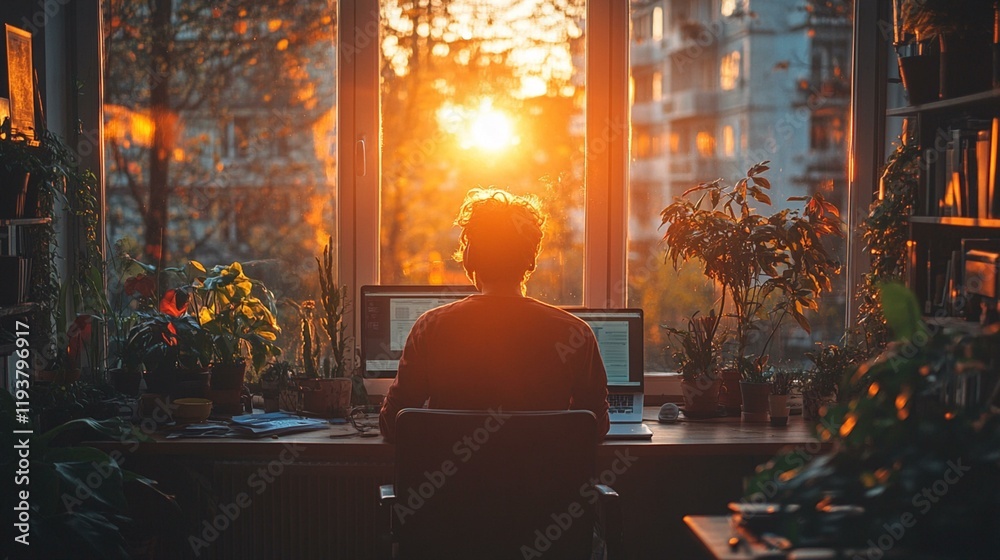 An employee working remotely from home, highlighting the rise of telecommuting and flexible working conditions on Labor Day. 231 An employee working remotely from home, highlighting the rise of telecommuting and flexible working conditions on Labor Day. 231