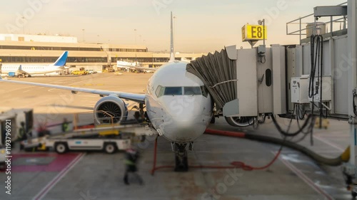 Time Lapse of Airplane Loading at Airport Terminal Gate Before Taxi and Takeoff