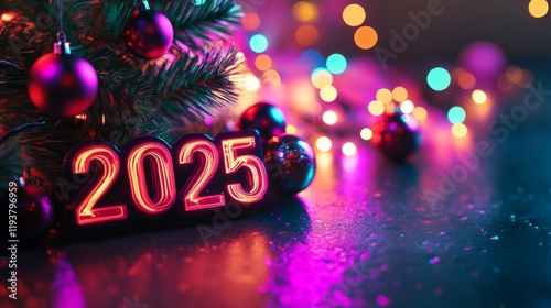 A futuristic holiday design with the numbers 