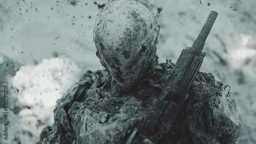 Futuristic Soldier in Stone Armor Seamless Loop Background