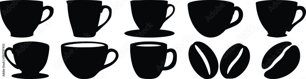 Coffee silhouette set vector design big pack of mug illustration and icon Coffee silhouette set vector design big pack of mug illustration and icon
