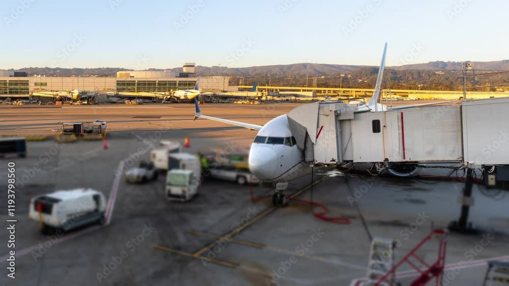 Time Lapse of Airplane Loading at Airport Terminal Gate Before Taxi and Takeoff