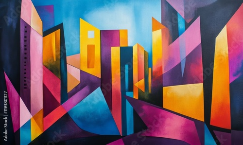 Abstract Cityscape with Vibrant Colors and Geometric Shapes