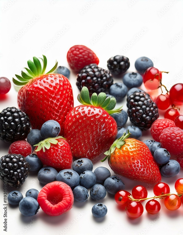 A vibrant mix of fresh berries, including juicy strawberries and plump blueberries. A vibrant mix of fresh berries, including juicy strawberries and plump blueberries.