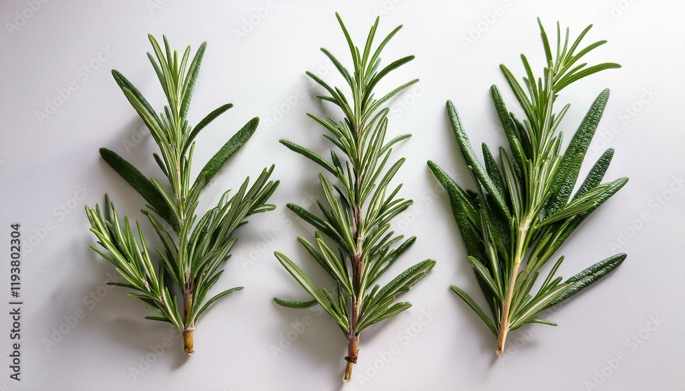 Fototapeta premium Three sprigs of fresh rosemary on white background.