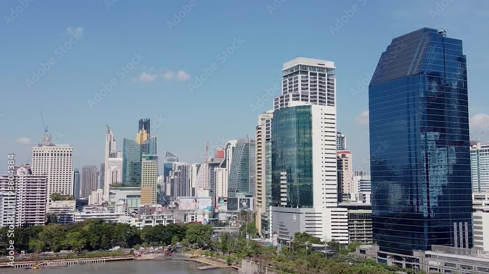 Aerial panoramic view of Bangkok skyline from Benjakitti Park Aerial panoramic view of Bangkok skyline from Benjakitti Park