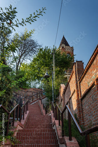 A staircase to Kula Gardos, or Millenium tower, in Zemun, Belgrade. photo