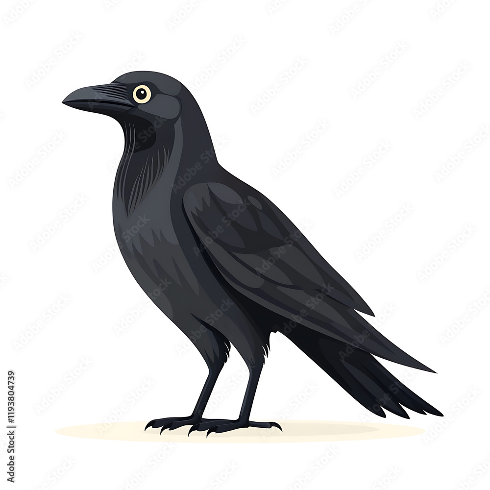 Fototapeta premium Majestic black crow, perched, profile view.