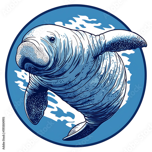 Blue Manatee: Ocean Depths Illustration. photo