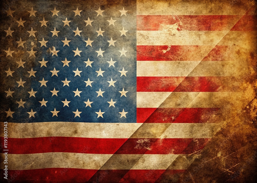 Naklejka premium Vintage Patriotic Background: Grunge American Flag Design with Text Space for Holiday Greetings