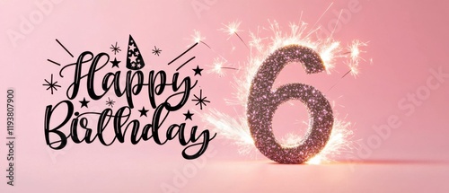 Sparkling Glitter Number Six Happy Birthday Card Design photo