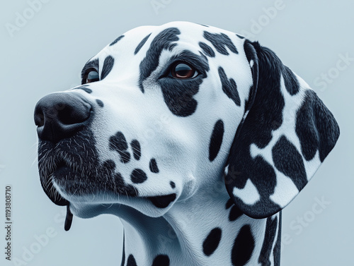 Dalmatian with Heart-Shaped Spots Sitting  . photo