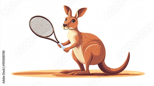 Tennis Kangaroo Vector: Australian marsupial holding racket isolated on white background photo