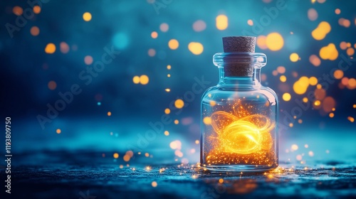 Magical potion bottle glowing with enchanting light on a mystical background