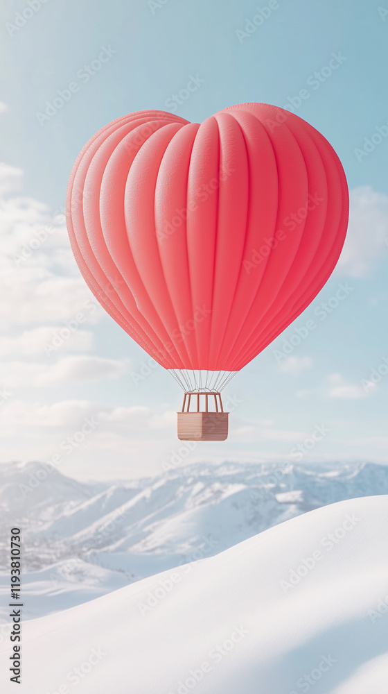 Obraz premium Heart-Shaped Balloon Flying Over Snowy Hills .