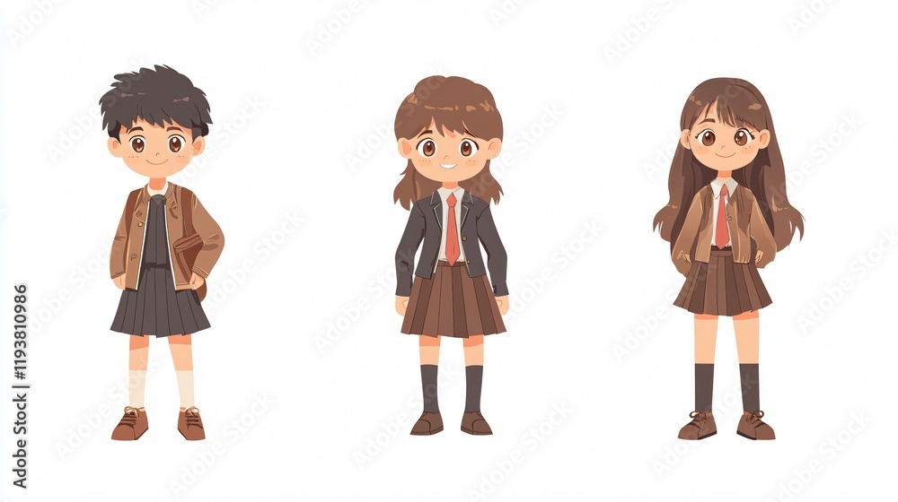 School Design with Boys and Girls - Wide Angle View for Education Concept School Design with Boys and Girls - Wide Angle View for Education Concept