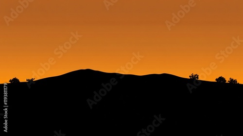 Silhouette Landscape Sunset Mountain Range with Trees