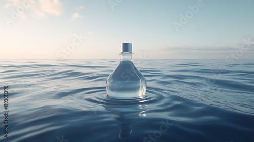 Clear Floating Bottle on Rippled Surface photo