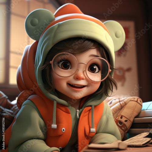 A joyful baby cartoon character beams with delight, bringing smiles and warmth to everyone around. photo