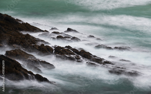 Ireland, County Kerry, Dunmore Head. Scenic of waves on shore rocks.