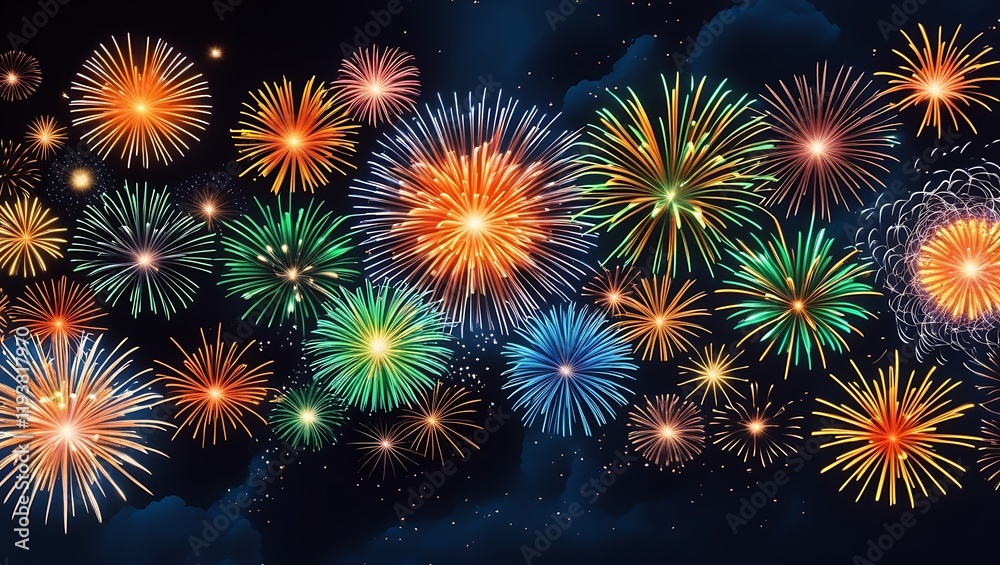 Fototapeta premium Fireworks bursting. Fireworks of various colors bursting against a black background