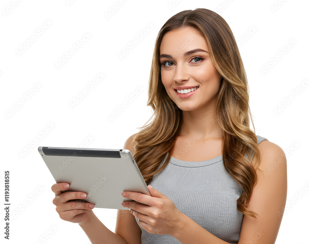 Beautiful smiling woman holding a tablet computer. Beautiful smiling woman holding a tablet computer.