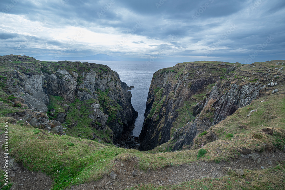 Fototapeta premium Canyon borders the rugged Wild Atlantic Way.