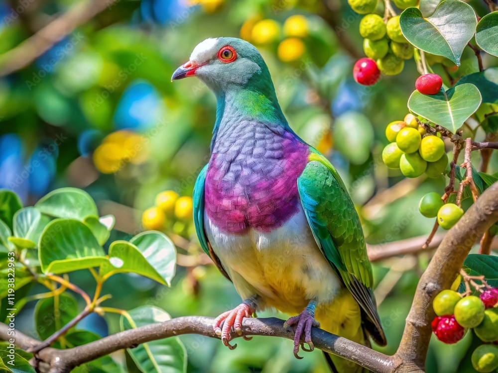 Obraz premium Woompoo Fruit Dove on Australian Fig Tree - Urban Exploration Photography