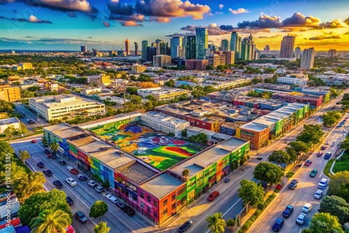 Wynwood Miami Aerial View: Vibrant Street Art & Urban Architecture Macro Photography 4K photo