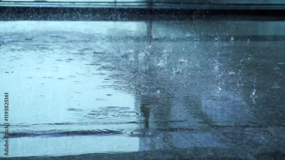 Capturing the beauty of summer rainstorm on a rainy day with close-up shots of raindrops on a smooth surface