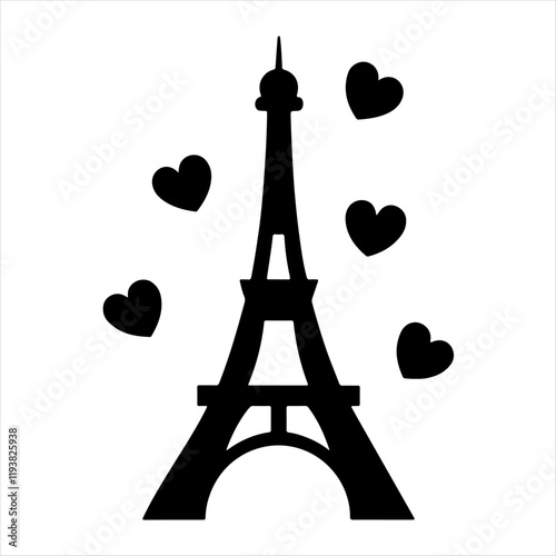 Eiffel Tower with hearts surrounding it for a Parisian romance vibe.