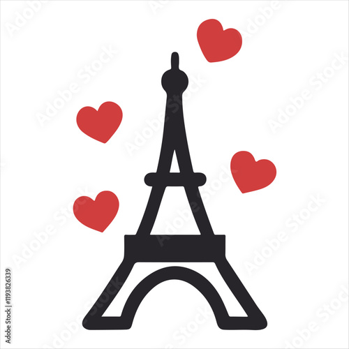 Eiffel Tower with hearts surrounding it for a Parisian romance vibe.