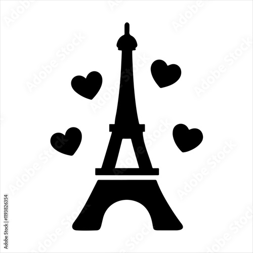 Eiffel Tower with hearts surrounding it for a Parisian romance vibe.