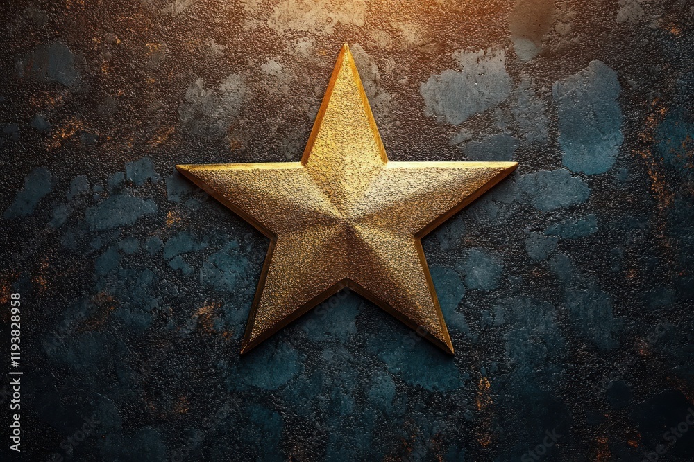 Top View of Successful Business Person Standing on Golden Star with Dramatic Lighting and Dark Ground Top View of Successful Business Person Standing on Golden Star with Dramatic Lighting and Dark Ground