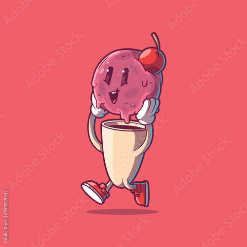 An Ice Cream Character holding his head vector illustration. Food, brand design concept.