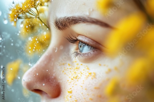 Floating pollen particles cause irritation on skin, highlighting the struggle with allergies in springtime settings. Generative AI
