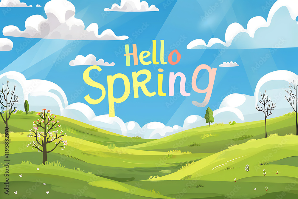 Naklejka premium Hello Spring landscape