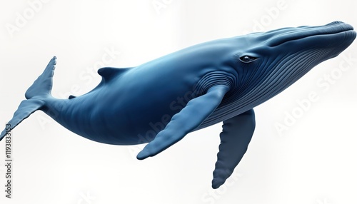 Big blue whale swims in ocean. Majestic marine animal in underwater world. Whale swims in pacific ocean. Whale beautiful colors. Image isolated. Perfect for eco design. Amazing creature. Perfect for