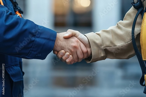 Workers Handshake Teamwork Cooperation Construction Craftsman Engineer Partnership Safety