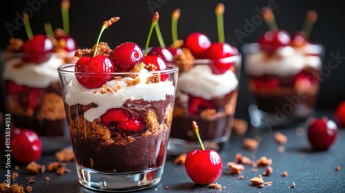 Delicious Chocolate Cherry Dessert in Glass photo