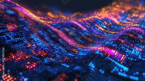 Abstract Digital Wave: Neon Hues and Data Flow