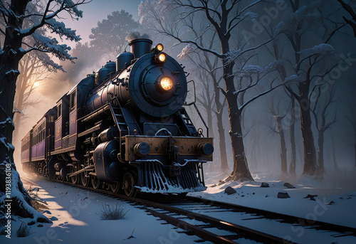 The Orient Express travelling through the winter landscape