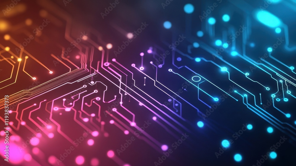 Fototapeta premium Abstract Neon Circuit Board Design Showing Technology