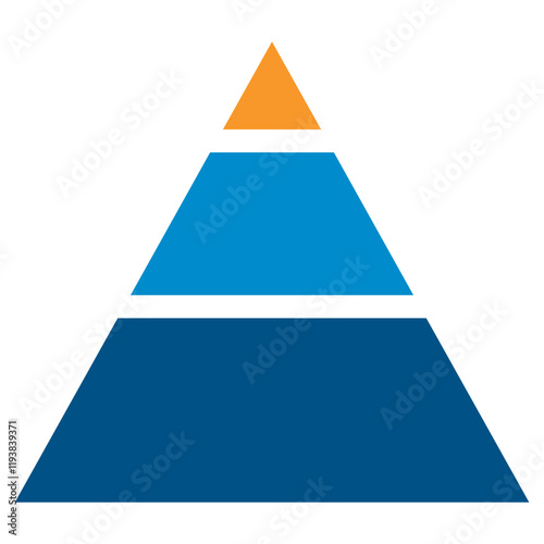 Colourful pyramid triangle graph icon, simple business diagram flat design illustration pictogram for infographic interface elements for app logo web button ui isolated on white background