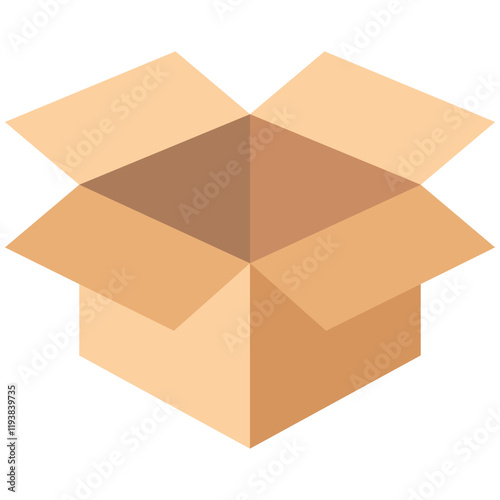 Coloured open shipping carton box icon.  Simple delivery warehouse flat design isometric illustration infographic interface element for app ui ux web button, vector isolated on white background